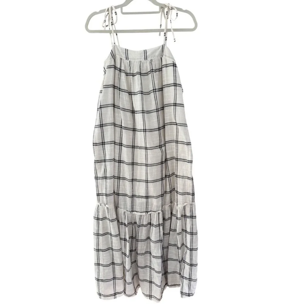 Abercrombie & Fitch Plaid  Maxi Linen Blend Dress XS Petite Coastal Cottage Chic